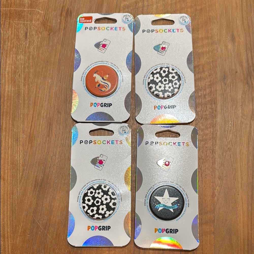 PopSocket PopGrip - Orange Fox and Black Floral Designs bundle of 4